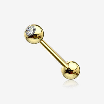 14 Karat Gold Gem Ball Top Barbell-Clear Gem